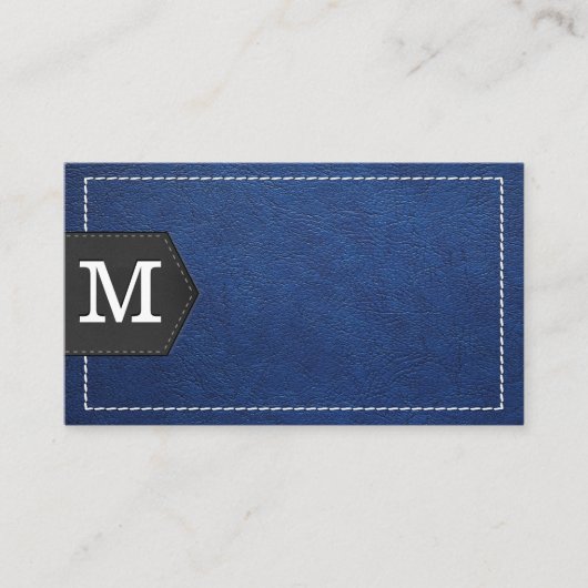 Monogramm | Blaues Leder mit Stielen und Pflaster Visitenkarte (Vorderseite)