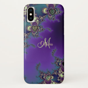 Monogramm-blaues lila Fraktal-keltischer Case-Mate iPhone Hülle