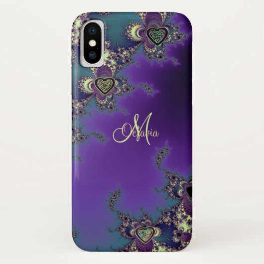 Monogramm-blaues lila Fraktal-keltischer Case-Mate iPhone Hülle (Rückseite)