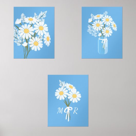 Monogramm blaues Set der weißen Daisy-Blume 3 (Vorderseite)