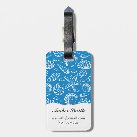 Monogramm-blaues Strand-Muster Gepäckanhänger (Rückseite vertikal)