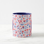 Monogramm | blaues u. korallenrotes Blumenmuster Tasse (Zentrum)
