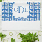 Monogramm-blaues u. weißes griechisches geschirrtuch (Gefaltet)