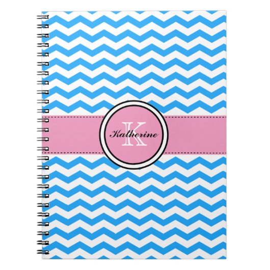 Monogramm-blaues Zickzack und rosa gewundenes Notizblock (Vorderseite)