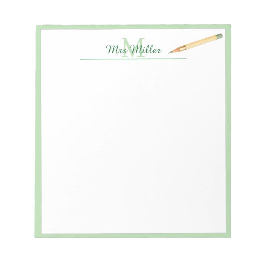 Monogramm Bleistift Personalisierter Lehrer Notizb Notizblock (Vorderseite)