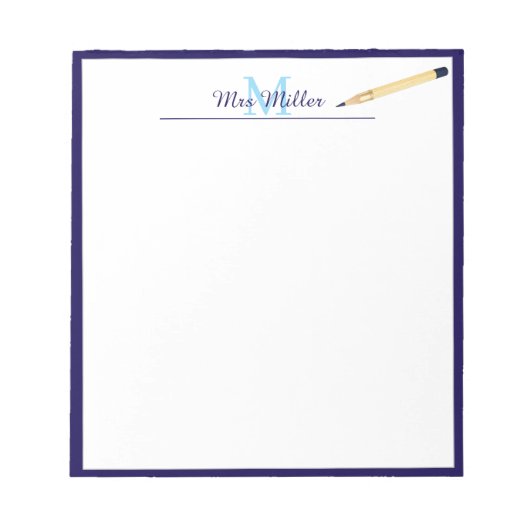 Monogramm Bleistift Personalisierter Lehrer Notizb Notizblock (Vorderseite)
