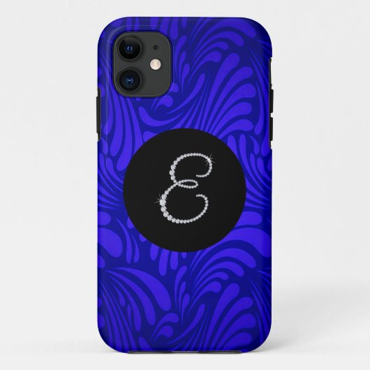 Monogramm Bling Letter E Blauer Swirbel Hintergrun Case-Mate iPhone Hülle (Rückseite)