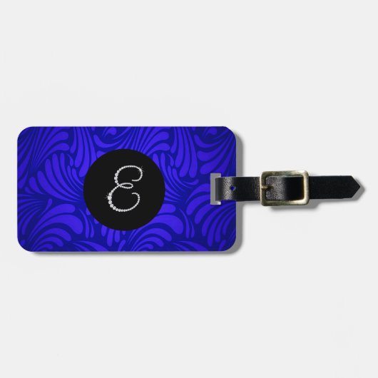 Monogramm Bling Letter E Blauer Swirbel Hintergrun Gepäckanhänger (Vorderseite horizontal)