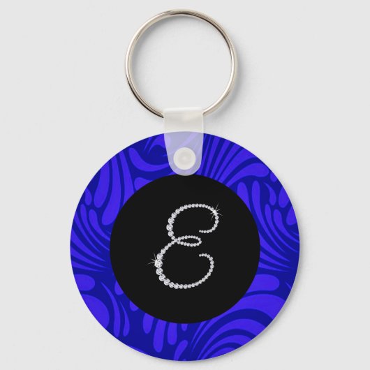 Monogramm Bling Letter E Blauer Swirbel Hintergrun Schlüsselanhänger (Vorderseite)