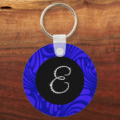 Monogramm Bling Letter E Blauer Swirbel Hintergrun Schlüsselanhänger (Vorderseite)