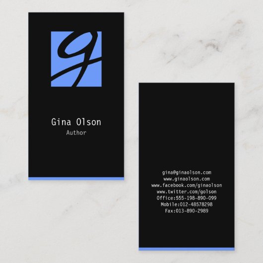 Monogramm-Block für die Author-Visitenkarte Visitenkarte (Vorne/Hinten)