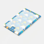 Monogramm | Blue Orange Green Dinosaurier Post-it Klebezettel (angewinkelt)