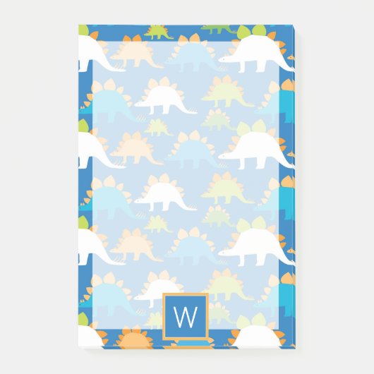 Monogramm | Blue Orange Green Dinosaurier Post-it Klebezettel (Vorderseite)