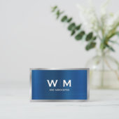Monogramm | Blue Silver Metallic Brushed Visitenkarte (Stehend Vorderseite)
