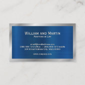 Monogramm | Blue Silver Metallic Brushed Visitenkarte (Rückseite)