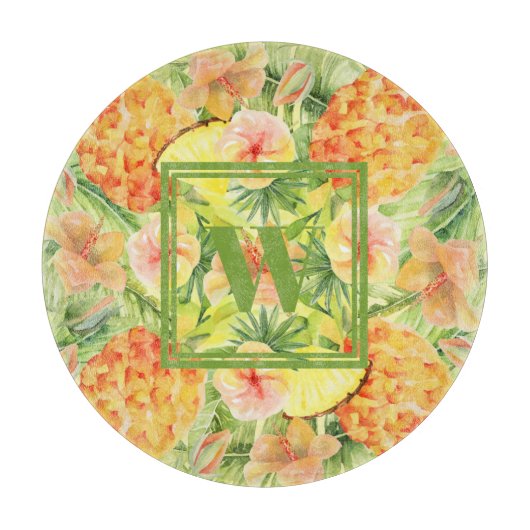 Monogramm Blume Ananas Schneidebrett (Vorderseite)