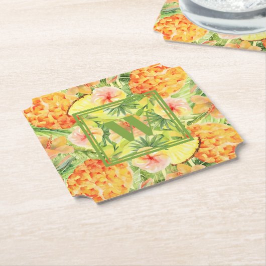 Monogramm Blume Ananas Untersetzer (angewinkelt)