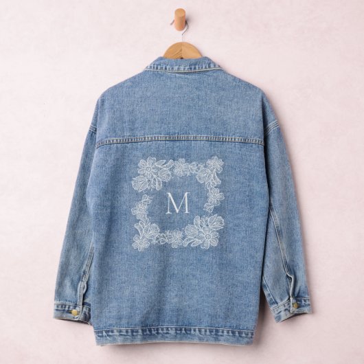 Monogramm Blume der Anfangs- und Weißspitze Jeansjacke (Hangar)