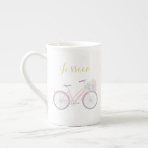 Monogramm Blume Fahrrad Niedlich Pastel China Tass Porzellantasse