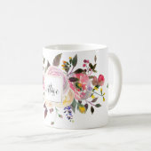 Monogramm Blume für Wasserfarben Pastell Rose Kaffeetasse (VorderseiteRechts)