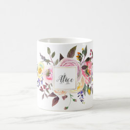 Monogramm Blume für Wasserfarben Pastell Rose Kaffeetasse