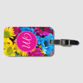 Monogramm-Blume in fluoreszierenden Farben Gepäckanhänger (Vorderseite (Horizontal))