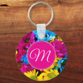 Monogramm-Blume in fluoreszierenden Farben Schlüsselanhänger (Rückseite)