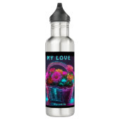 Monogramm Blume mit hellen Farben in einem Korb | Edelstahlflasche (Rechts)