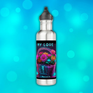 Monogramm Blume mit hellen Farben in einem Korb   Edelstahlflasche
