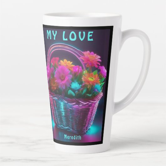 Monogramm Blume mit hellen Farben in einem Korb | Milchtasse (Rechts)