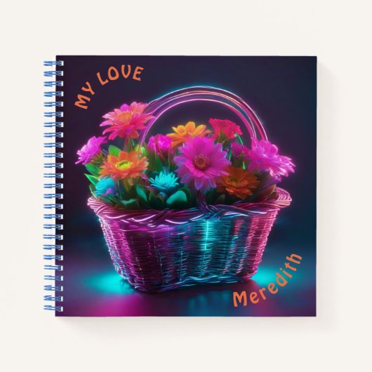 Monogramm Blume mit hellen Farben in einem Korb | Notizblock (Vorderseite)