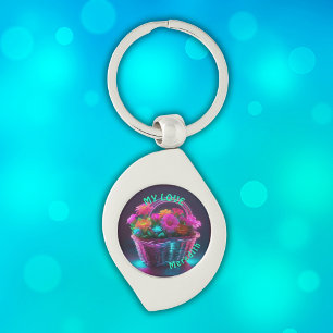 Monogramm Blume mit hellen Farben in einem Korb   Schlüsselanhänger