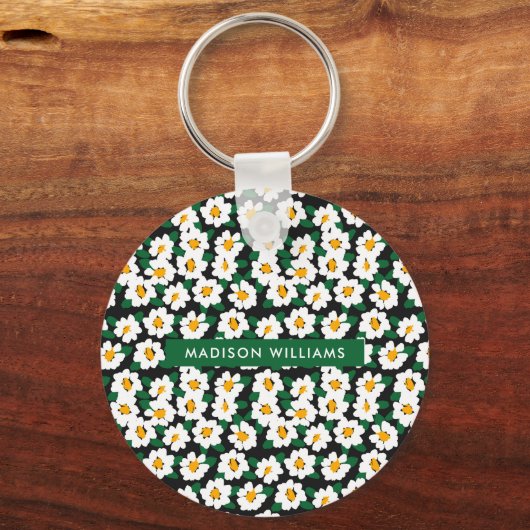 Monogramm-Blume Moderner Minimalistischer Schlüsse Schlüsselanhänger (Vorderseite)