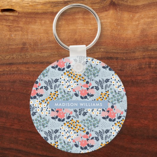 Monogramm-Blume Moderner Minimalistischer Schlüsse Schlüsselanhänger (Vorderseite)