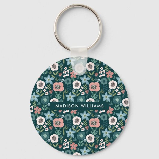 Monogramm-Blume Moderner Minimalistischer Schlüsse Schlüsselanhänger (Vorderseite)