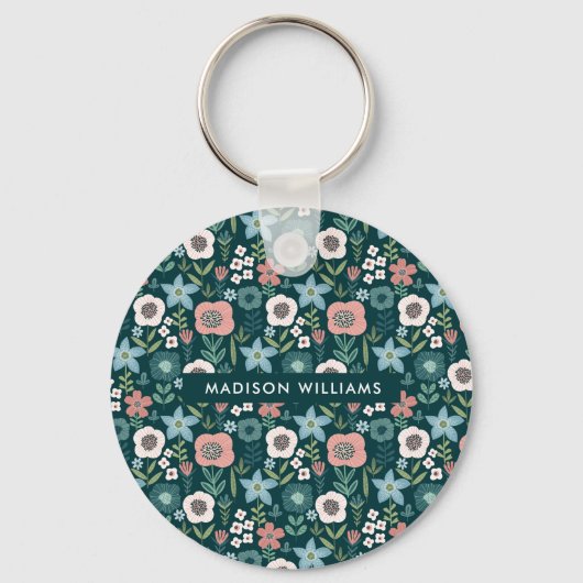 Monogramm-Blume Moderner Minimalistischer Schlüsse Schlüsselanhänger (Rückseite)