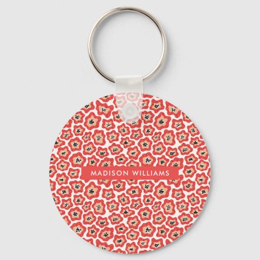 Monogramm-Blume Moderner Minimalistischer Schlüsse Schlüsselanhänger (Rückseite)