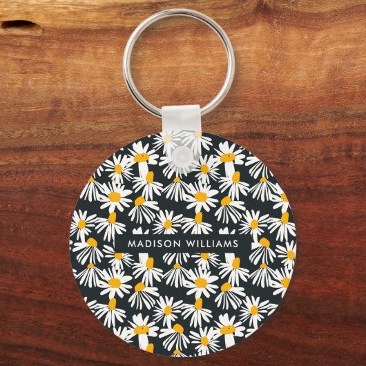 Monogramm-Blume Moderner Minimalistischer Schlüsse Schlüsselanhänger (Rückseite)