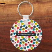 Monogramm-Blume Moderner Minimalistischer Schlüsse Schlüsselanhänger (Rückseite)