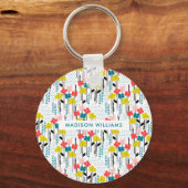 Monogramm-Blume Moderner Minimalistischer Schlüsse Schlüsselanhänger (Rückseite)