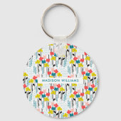 Monogramm-Blume Moderner Minimalistischer Schlüsse Schlüsselanhänger (Rückseite)