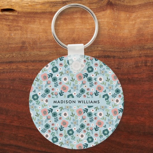 Monogramm-Blume Moderner Minimalistischer Schlüsse Schlüsselanhänger (Rückseite)