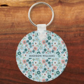 Monogramm-Blume Moderner Minimalistischer Schlüsse Schlüsselanhänger (Vorderseite)