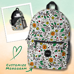 Monogramm Blume Muster orange Swirl Berry Weiß Bedruckter Rucksack