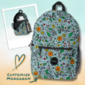Monogramm Blume Muster Orange Swirren Berry auf Aq Bedruckter Rucksack