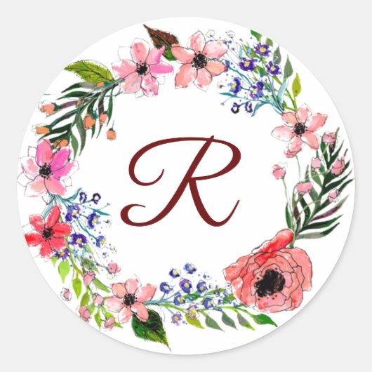 Monogramm-Blume Runder Aufkleber (Vorderseite)