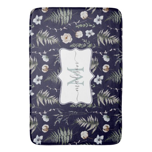 Monogramm Blume und Fern Blätter florale botanisch Badematte (Vorderseite Vertikal)