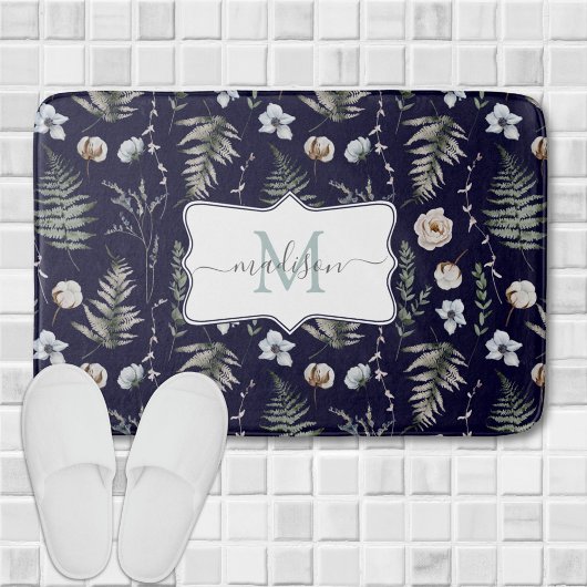 Monogramm Blume und Fern Blätter florale botanisch Badematte