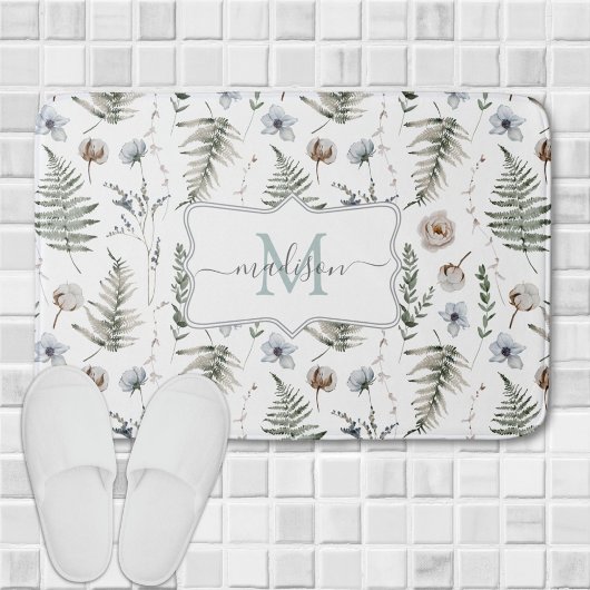 Monogramm Blume und Fern Blätter florale botanisch Badematte