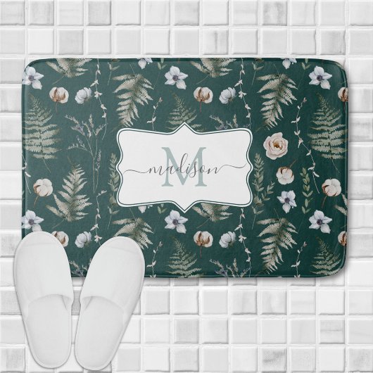 Monogramm Blume und Fern Blätter florale botanisch Badematte